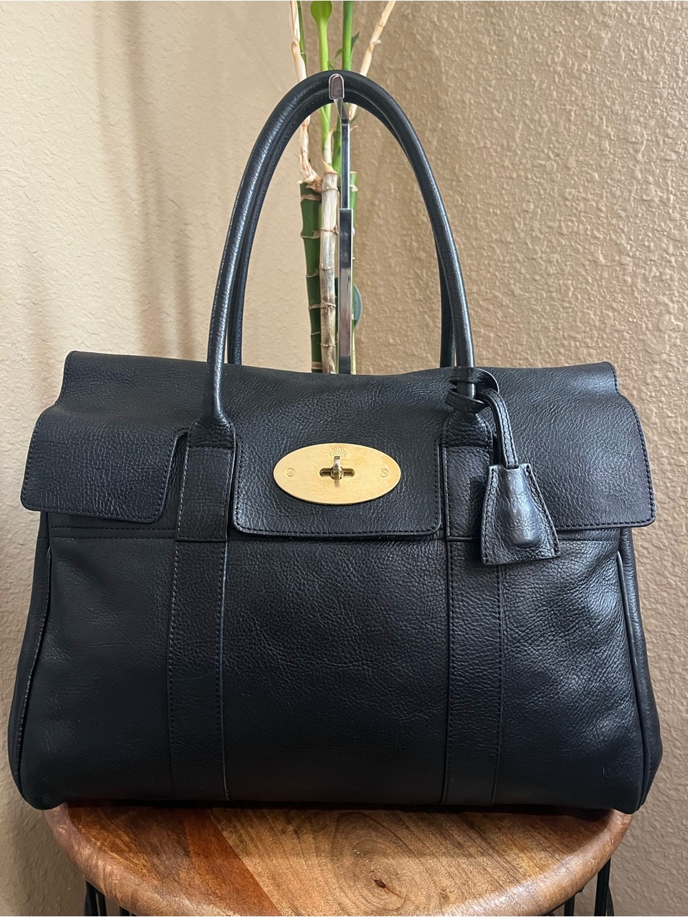 MULBERRY BLACK GRAINED LEATHER BAYSWATER